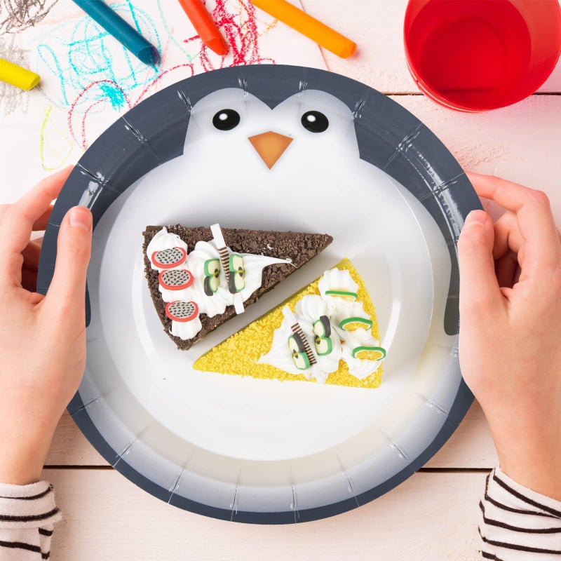 FIT Disposable Round Paper Plates, Biodegradable Eco Friendly Material Picnic Birthday Party Dinnerware, 25 Counts, Penguin - Image 4