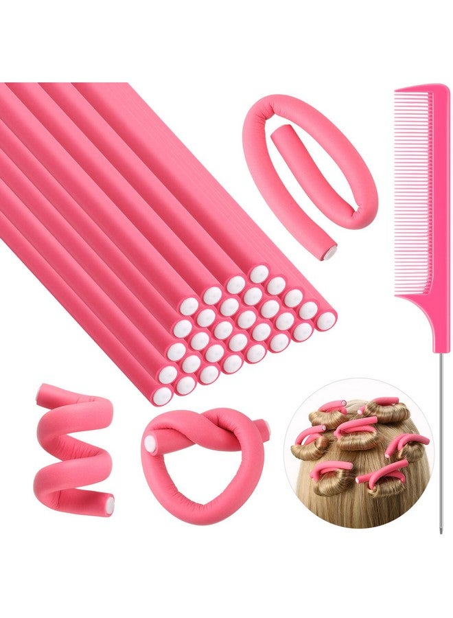 Syhood 30 Pieces Flexible Curling Rods Twist Foam Hair Rollers Soft Foam No Heat Hair Rods Rollers And 1 Steel Pintail Comb Rat Tail Comb For Women Girls Long And Short Hair (Pink 7 X 0.3 Inch) - Image 2