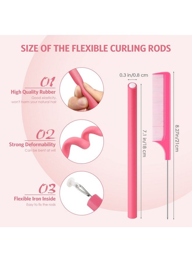 Syhood 30 Pieces Flexible Curling Rods Twist Foam Hair Rollers Soft Foam No Heat Hair Rods Rollers And 1 Steel Pintail Comb Rat Tail Comb For Women Girls Long And Short Hair (Pink 7 X 0.3 Inch) - Image 3