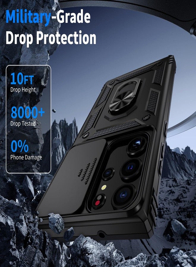 Weycolor for Samsung Galaxy S22 Ultra Case with Camera Lens Cover,10 FT Military Grade Drop Protection, Magnetic Ring Holder Kickstand Protective Phone Case for Samsung Galaxy S22 Ultra, Black - Image 4