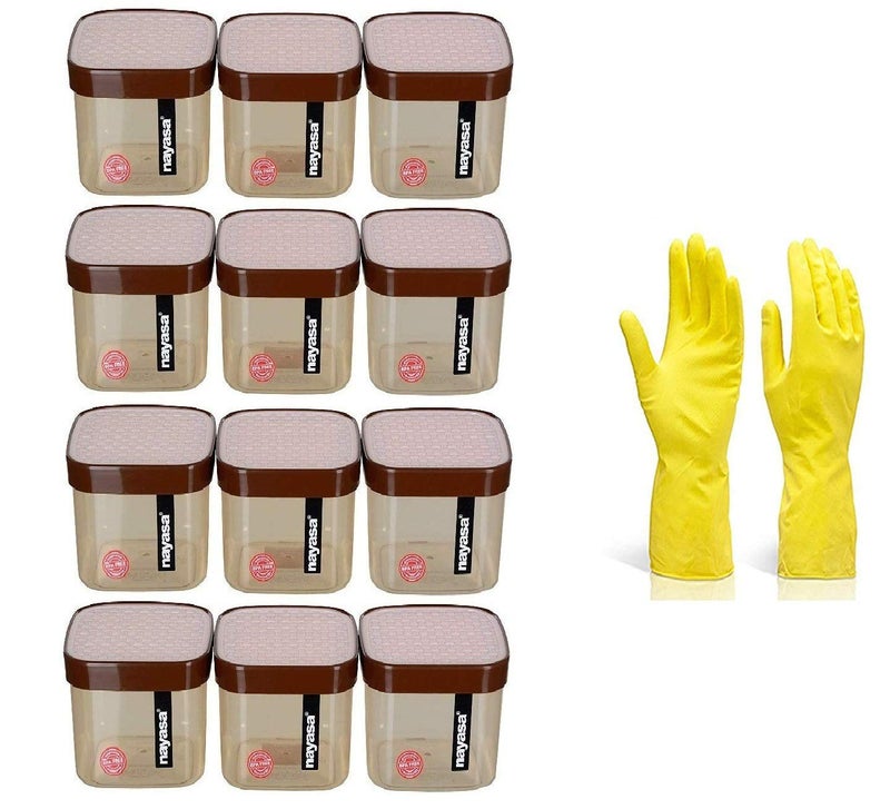 NAYASA Nayasa Plastic Container and Cleaning Gloves 750 ml 12 Pieces Brown - Image 1