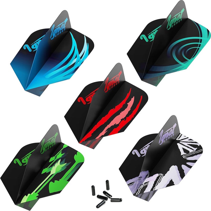 IgnatGames Dart Flights and Accessories â€“ 18/30 GlideXPro 130 Micron Flights in Various Shapes and 6 Flight Protectors - Image 1