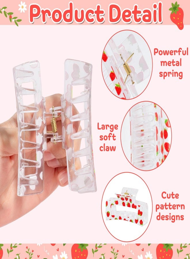 PANTIDE 4Pcs Strawberry Hair Claw Clips for Women Girls - Cute Fruit Rectangle Nonslip Clips Hair Accessories Aesthetic Barrettes for School Daily Party Favor Small Gifts Strong Hold - Image 3