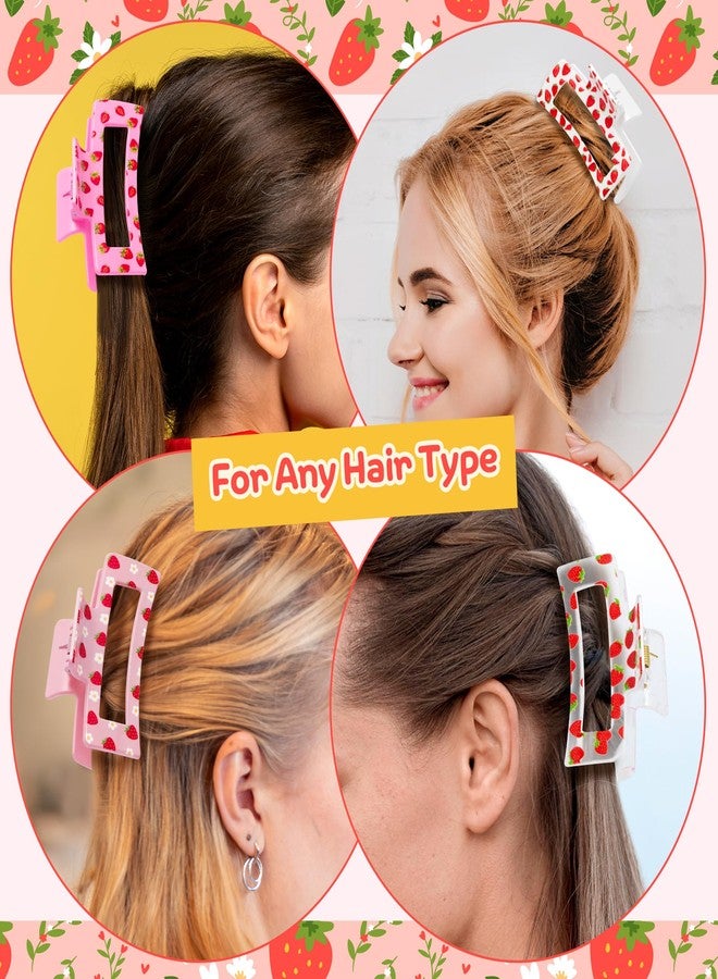 PANTIDE 4Pcs Strawberry Hair Claw Clips for Women Girls - Cute Fruit Rectangle Nonslip Clips Hair Accessories Aesthetic Barrettes for School Daily Party Favor Small Gifts Strong Hold - Image 5