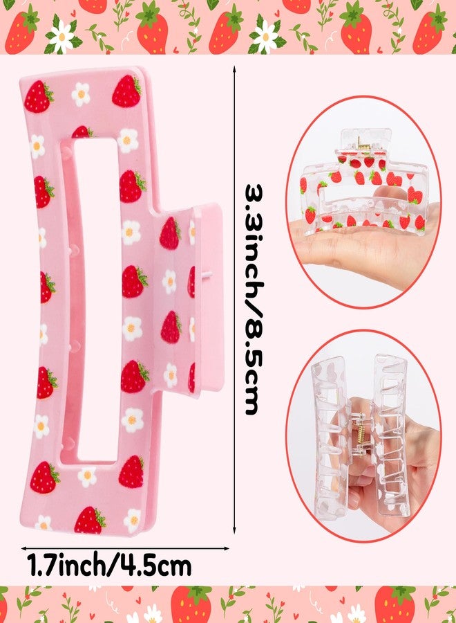 PANTIDE 4Pcs Strawberry Hair Claw Clips for Women Girls - Cute Fruit Rectangle Nonslip Clips Hair Accessories Aesthetic Barrettes for School Daily Party Favor Small Gifts Strong Hold - Image 2