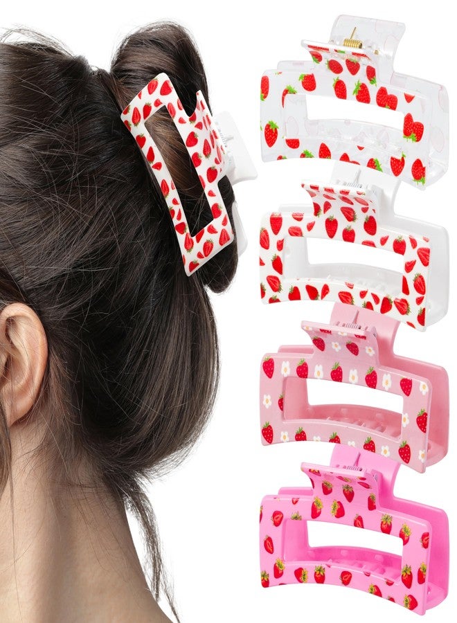 PANTIDE 4Pcs Strawberry Hair Claw Clips for Women Girls - Cute Fruit Rectangle Nonslip Clips Hair Accessories Aesthetic Barrettes for School Daily Party Favor Small Gifts Strong Hold - Image 1