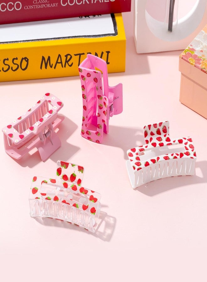 PANTIDE 4Pcs Strawberry Hair Claw Clips for Women Girls - Cute Fruit Rectangle Nonslip Clips Hair Accessories Aesthetic Barrettes for School Daily Party Favor Small Gifts Strong Hold - Image 4