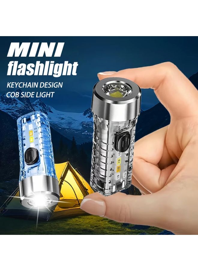 Blue Mini Flashlight Rechargeable Hands Free Multi Function Hook Design Red Blue Strobe Emergency Light Portable Keychain Lamp - Image 3