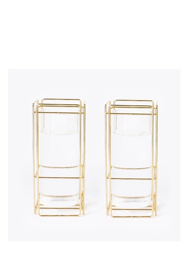 Glass Flower Vase Set of 2 for Living Room Bedroom 9.25'' Clear Hydroponic Plant Vases with Gold Metal Frame Stand 2 Pack Modern Classic Geometric Creative Home Office Decoration - Image 4