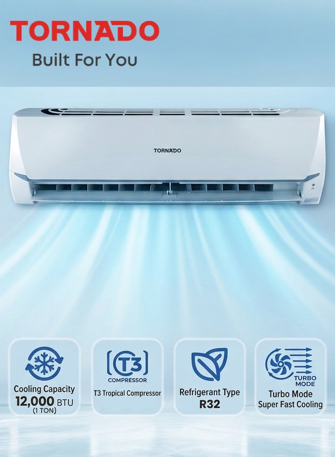 TORNADO 1 Ton Split Air Conditioner 12000 BTU, Cool Only, Super Jet Fast Cooling, T3 Tropical Compressor, R32 Refrigerant, Auto Swing, White - TH-C12BEE , 5-Year Compressor Warranty, 1-Year Free Warranty TH-C12BEE white - Image 1
