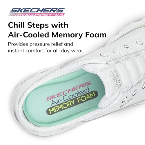 SKECHERS حذاء رياضي نسائي من سكيشرز سبورت دلايتس برايت سكاي، أبيض/فضي، 8 W US - Image 5