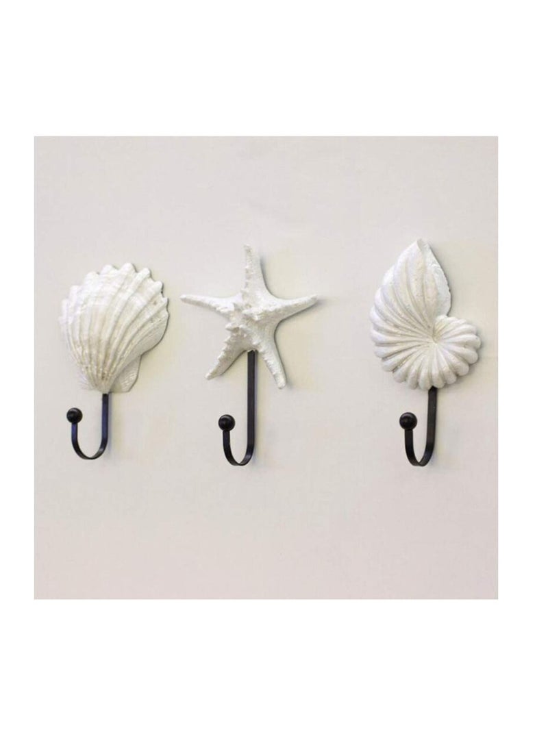 KASTWAVE Coat Hooks Wall Mounted, KASTWAVE Beach Themed Wall Hooks Towel Hat Coat Hangers Sea Star Seashell Wall Decorations for Bathroom Bedroom or Kitchen (3pcs)  - Image 3