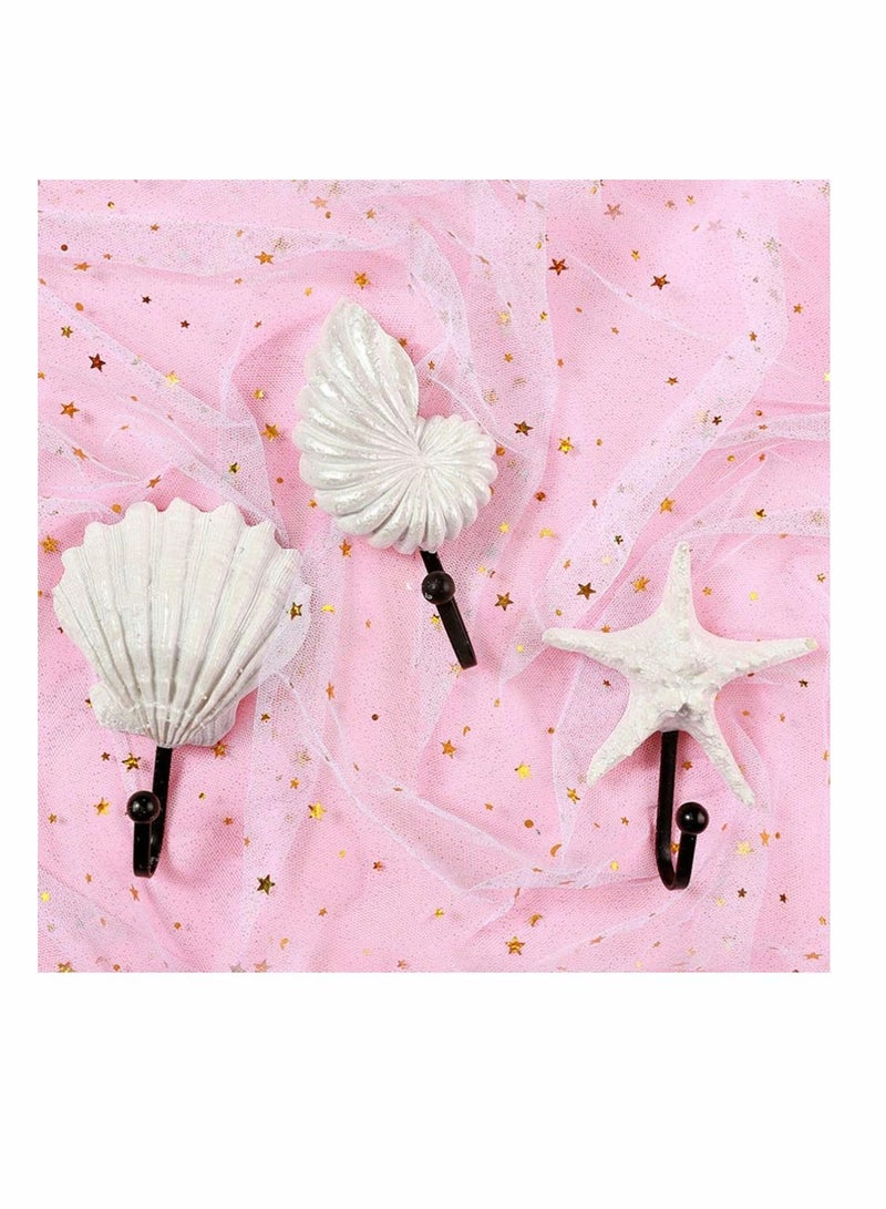 KASTWAVE Coat Hooks Wall Mounted, KASTWAVE Beach Themed Wall Hooks Towel Hat Coat Hangers Sea Star Seashell Wall Decorations for Bathroom Bedroom or Kitchen (3pcs)  - Image 5