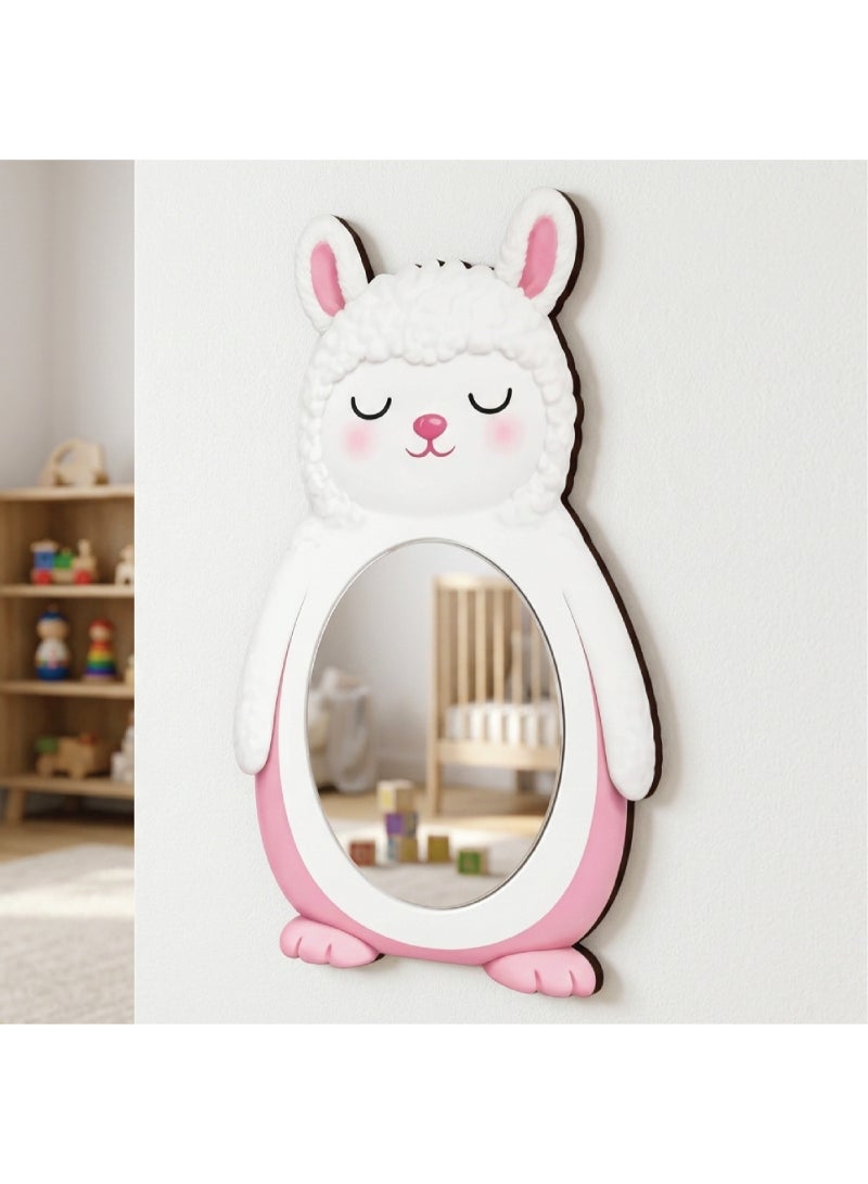 A children's wall mirror in the shape of a cartoon llama, unisex, made of high-quality wood with a cute and fun design, safe for children and unbreakable, lightweight and easy to install, ideal for decorating children's rooms and adding a beautiful and cheerful touch to the place. - Image 1