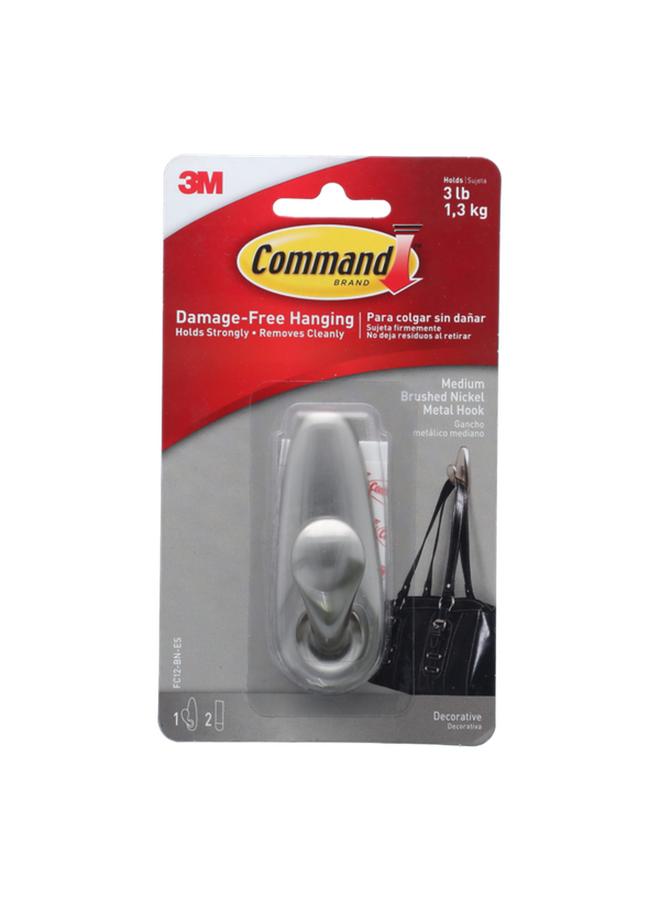 Command Multi-Purpose Durable Adhesive Hook with 2 Strips Brushed Nickel Medium FC12-BN-ES  - Image 2