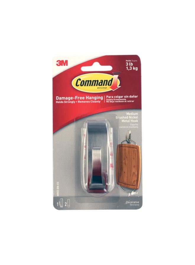 Command Multi-Purpose Durable Adhesive Hook with 2 Strips Brushed Nickel Medium FC12-BN-ES  - Image 1