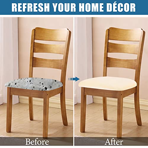Smiry Velvet Seat Covers for Dining Room Chair Set of 4, Stretch Fit Removable Washable Chair Seat Cushion Protector Slipcovers with Ties, Cream - Image 5
