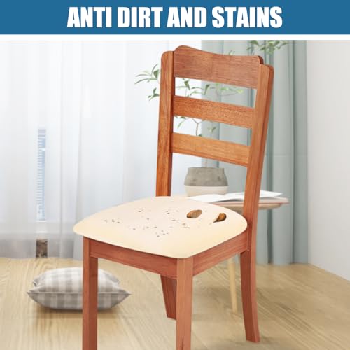 Smiry Velvet Seat Covers for Dining Room Chair Set of 4, Stretch Fit Removable Washable Chair Seat Cushion Protector Slipcovers with Ties, Cream - Image 3