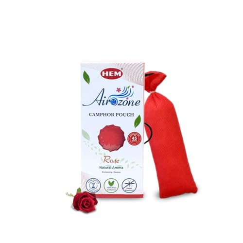 Hem Airozone Rose Camphor Pouch | Air Freshener for Car, Wardrobe, Drawers, Kitchen & Travel Bags | Floral Aroma for Purification & Insect Repellent | Pack of 1-60g Each - Image 1