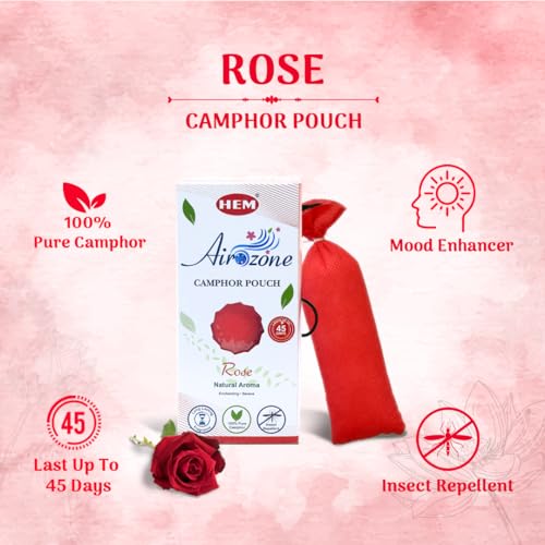 Hem Airozone Rose Camphor Pouch | Air Freshener for Car, Wardrobe, Drawers, Kitchen & Travel Bags | Floral Aroma for Purification & Insect Repellent | Pack of 1-60g Each - Image 3