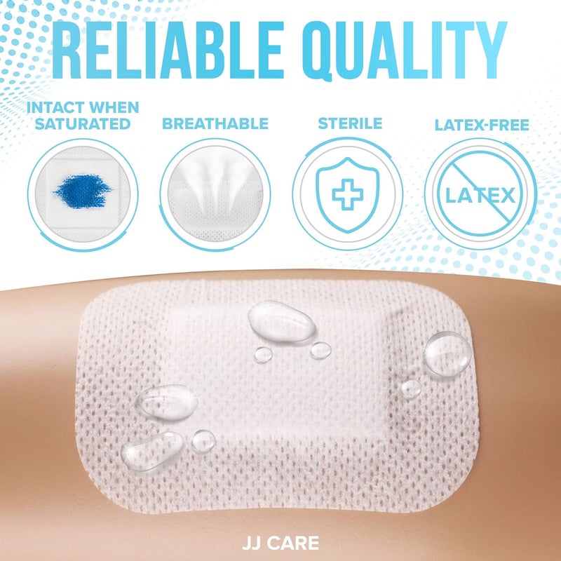 JJ CARE حزمة ضمادات جزيرة لاصقة مقاومة للماء من JJ CARE عدد 100 مقاس 3 × 4 مع حواف معقمة - Image 4