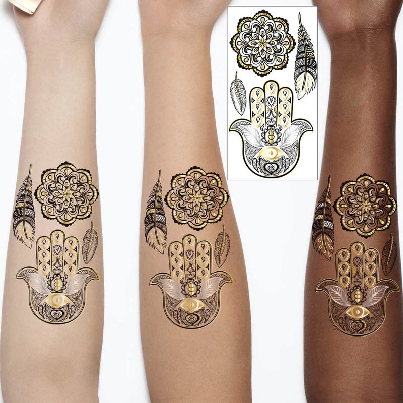 Glaryyears Metallic Gold Temporary Tattoo, 18-Pack Long-lasting Fake Tattoos, Small Size Variety Pack Realistic Tattoos, Bright Shiny Designs for Women Adults Men, Makeup on Face Body Hand Arm Neck - Image 2