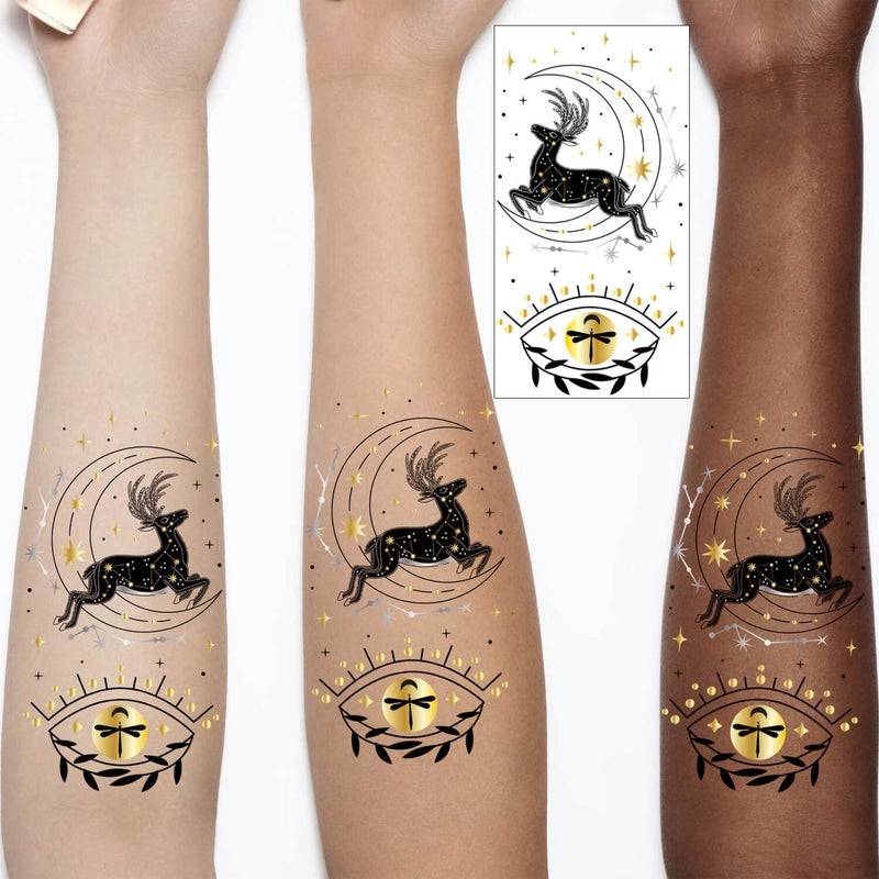 Glaryyears Metallic Gold Temporary Tattoo, 18-Pack Long-lasting Fake Tattoos, Small Size Variety Pack Realistic Tattoos, Bright Shiny Designs for Women Adults Men, Makeup on Face Body Hand Arm Neck - Image 3
