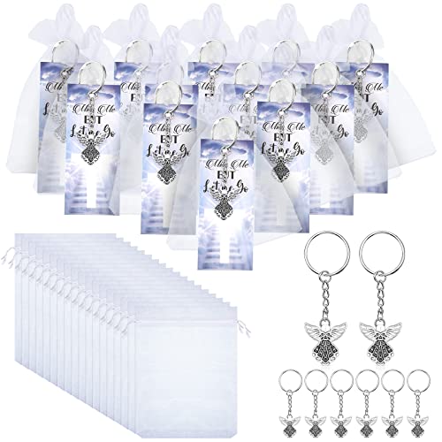 Nosiny 108 Pieces Funeral Favors Thank You Set Includes 36 Angel Keychains 36 Organza Bags 36 Miss Me But Let Me Go Prayer Cards Angel Charm Guest Gift for Celebration of Life Funeral Memorial Party - Image 3