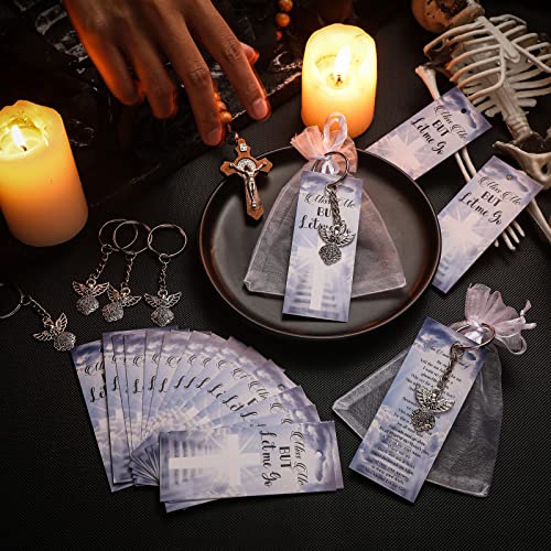 Nosiny 108 Pieces Funeral Favors Thank You Set Includes 36 Angel Keychains 36 Organza Bags 36 Miss Me But Let Me Go Prayer Cards Angel Charm Guest Gift for Celebration of Life Funeral Memorial Party - Image 5