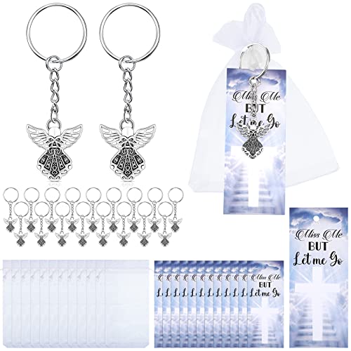 Nosiny 108 Pieces Funeral Favors Thank You Set Includes 36 Angel Keychains 36 Organza Bags 36 Miss Me But Let Me Go Prayer Cards Angel Charm Guest Gift for Celebration of Life Funeral Memorial Party - Image 1