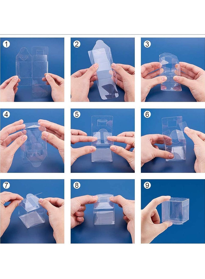 MARKQ صناديق هدايا شفافة مقاس 12 × 12 × 14 سم، 12 قطعة من صندوق شفاف من البولي فينيل كلوريد للهدايا والكعك والحلوى والبسكويت وحفلات الزفاف وحفلات استقبال المولود (قاعدة ذهبية) - Image 5