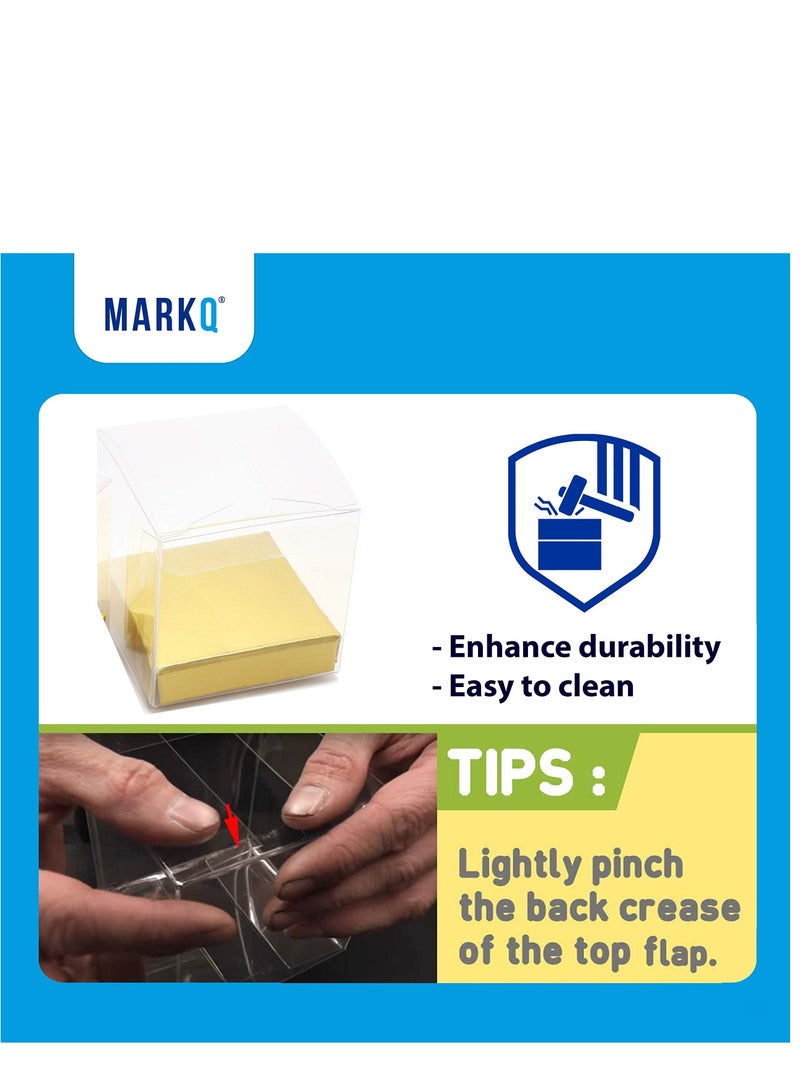 MARKQ صناديق هدايا شفافة مقاس 12 × 12 × 14 سم، 12 قطعة من صندوق شفاف من البولي فينيل كلوريد للهدايا والكعك والحلوى والبسكويت وحفلات الزفاف وحفلات استقبال المولود (قاعدة ذهبية) - Image 3