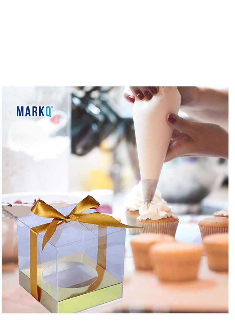 MARKQ صناديق هدايا شفافة مقاس 12 × 12 × 14 سم، 12 قطعة من صندوق شفاف من البولي فينيل كلوريد للهدايا والكعك والحلوى والبسكويت وحفلات الزفاف وحفلات استقبال المولود (قاعدة ذهبية) - Image 4