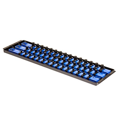 Ernst Manufacturing Ernst Mfg 18-Inch Socket Organizer 3 Rail Socket Boss (8451) - Toolbox Socket Organization Tray - SAE & Metric Socket Storage, 57 Twist-Lock Clips for 1/4-inch, 3/8-inch, & 1/2-inch Socket Sets, Blue - Image 1