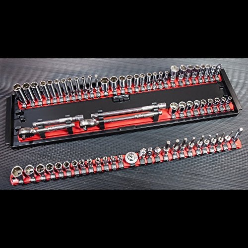Ernst Manufacturing Ernst Mfg 18-Inch Socket Organizer 3 Rail Socket Boss (8451) - Toolbox Socket Organization Tray - SAE & Metric Socket Storage, 57 Twist-Lock Clips for 1/4-inch, 3/8-inch, & 1/2-inch Socket Sets, Blue - Image 5