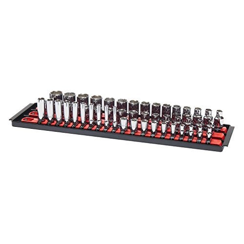 Ernst Manufacturing Ernst Mfg 18-Inch Socket Organizer 3 Rail Socket Boss (8451) - Toolbox Socket Organization Tray - SAE & Metric Socket Storage, 57 Twist-Lock Clips for 1/4-inch, 3/8-inch, & 1/2-inch Socket Sets, Blue - Image 3