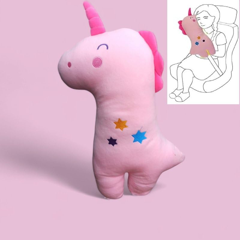 ZUKU Faa-Pink Kids Car Support Pillow 1+, Seatbelt & Body Supporter Pillow for Baby, Baby Car Seat belt + Body Supporter for Baby, Baby Rest Travelling Pillow, kids Sleeping Teddy bear Pillow Soft Toys - Image 2