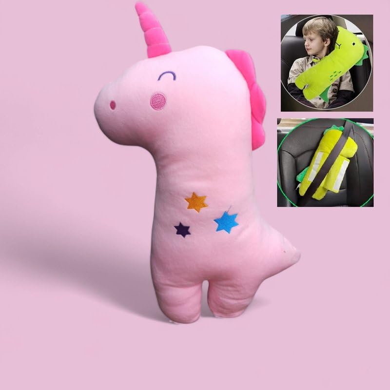 ZUKU Faa-Pink Kids Car Support Pillow 1+, Seatbelt & Body Supporter Pillow for Baby, Baby Car Seat belt + Body Supporter for Baby, Baby Rest Travelling Pillow, kids Sleeping Teddy bear Pillow Soft Toys - Image 3