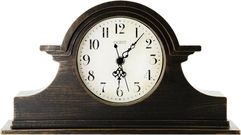 OCEST Vintage Farmhouse Mantel Clock - 13 x 7 Inch Quartz Gilt Finish Battery Operated, Contemporary Napoleon Classic Desk & Shelf Décor for Living Room Office Tabletop Bedside (Walnut Brown) - Image 1