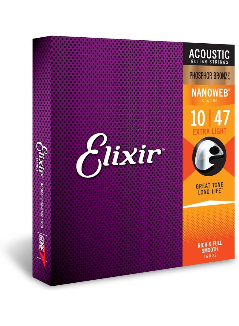 ELIXIR Elixir Strings, Acoustic Guitar Strings, Phosphor Bronze with NANOWEB Coating, Longest-Lasting Rich and Full Tone with Comfortable Feel, 6 String Set, Extra Light 10-47 - Image 3