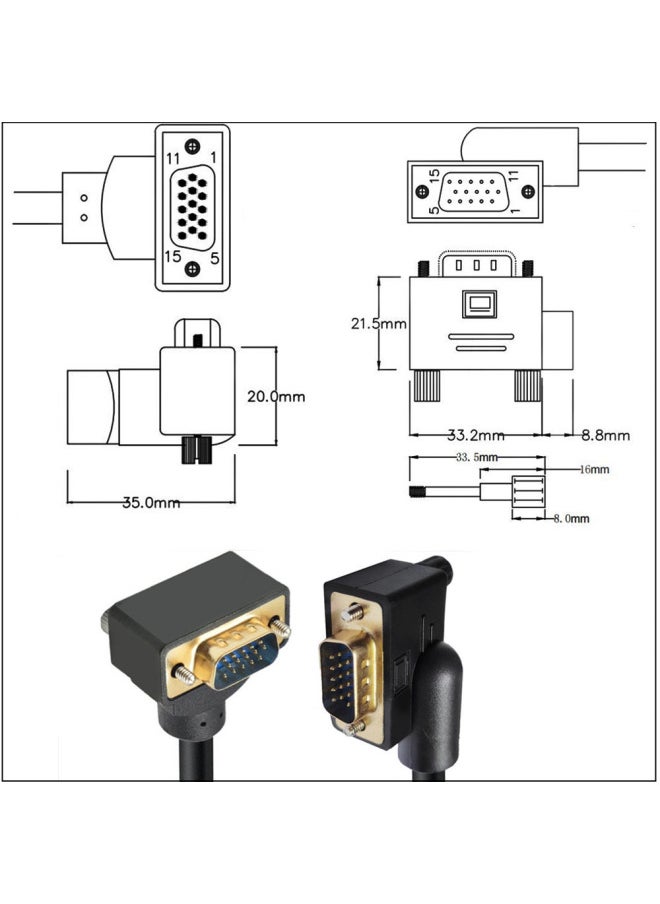Generic - Gold-plated VgaLine Computer Monitor Cable HD Host Supermarket Cash Register Display Video Data Cable-Color:Male Straight To Left Bend-Line Length:50cm - Image 1