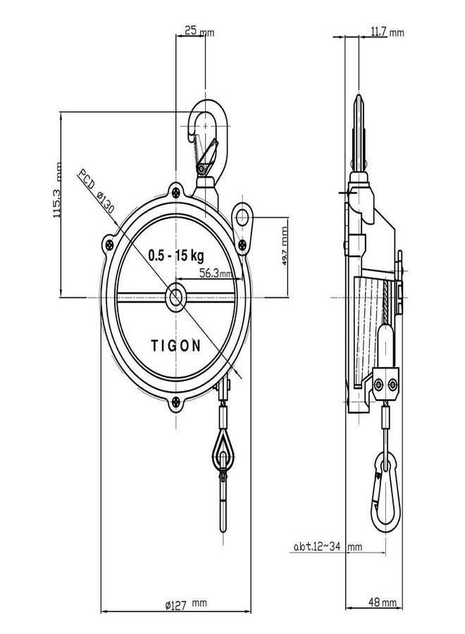 Mijin Tigon TW-0 Spring Balancer, Tool Balancer with Steel Cable, (Load Capacity: 0.5-1.5 kg/1.1-3.3 lbs) - Image 3