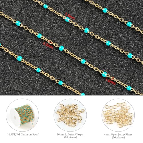 KYUNHOO 16.4 Feet Gold Plated Chain for Jewelry Making Turquoise Beaded Rosary Spool Stainless Steel Chains for Necklace Ankle Earring DIY Jewelry Findings - Image 2