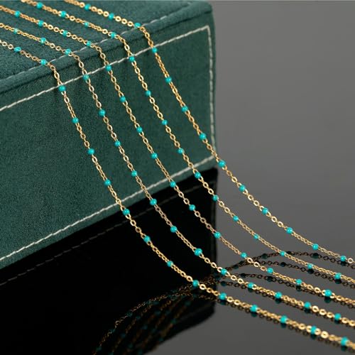 KYUNHOO 16.4 Feet Gold Plated Chain for Jewelry Making Turquoise Beaded Rosary Spool Stainless Steel Chains for Necklace Ankle Earring DIY Jewelry Findings - Image 5