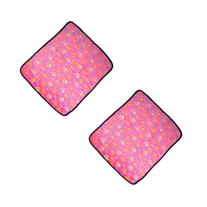 2 pcs Pet Carpet Coral Small Printed Pet Dog Blanket Cushion Sleep Mat (60x40cm, Random Hemming Color) - Image 1