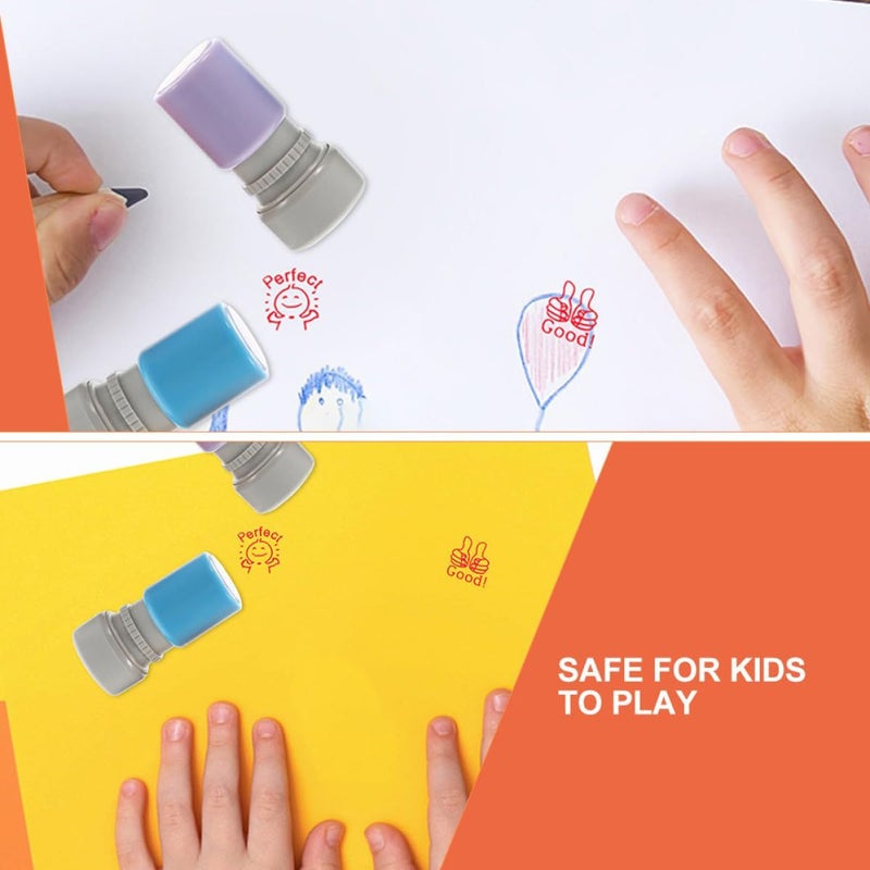 DOITOOL 4pcs Stampers Set With Random Color Vibrant Photosensitive Ink Portable Classroom Reward Stamps For Elementary Students Educational Craft Supplies For Teachers - Image 4