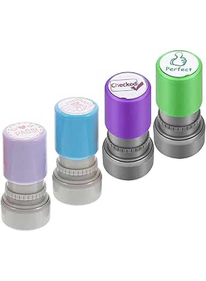 DOITOOL 4pcs Stampers Set With Random Color Vibrant Photosensitive Ink Portable Classroom Reward Stamps For Elementary Students Educational Craft Supplies For Teachers - Image 1