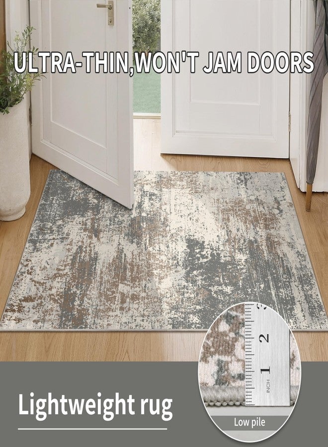 Ciicool 2x6 Washable Runner Rug, Modern Abstract Hallway Rugs Runner, Non-Slip Thin Accent Rug Lightweight Gray Brown Print Distressed Carpet for Laundry Entryway Bedroom Kitchen Bathroom Indoor - Image 5