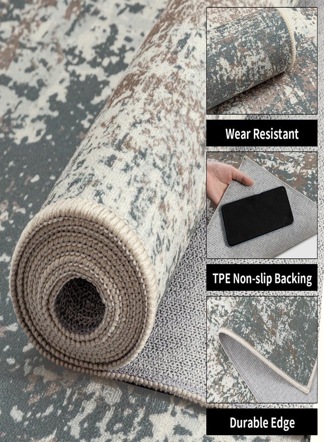 Ciicool 2x6 Washable Runner Rug, Modern Abstract Hallway Rugs Runner, Non-Slip Thin Accent Rug Lightweight Gray Brown Print Distressed Carpet for Laundry Entryway Bedroom Kitchen Bathroom Indoor - Image 3