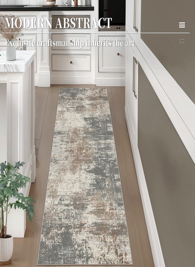 Ciicool 2x6 Washable Runner Rug, Modern Abstract Hallway Rugs Runner, Non-Slip Thin Accent Rug Lightweight Gray Brown Print Distressed Carpet for Laundry Entryway Bedroom Kitchen Bathroom Indoor - Image 2